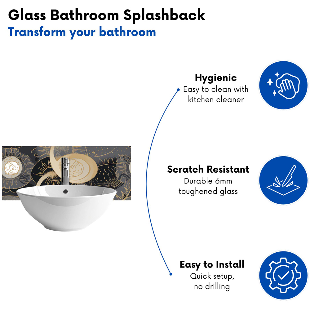 Warren Reed Designer Abstract Silver Gold Sun and Moon Glass Bathroom Splashback 25 x 60cm Image 4