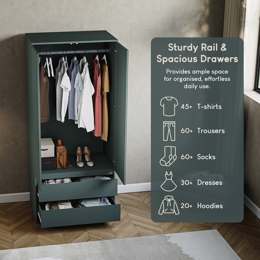 VIDA DESIGNS Denver Jasper Green 2 Door 2 Drawer Wardrobe Image 6