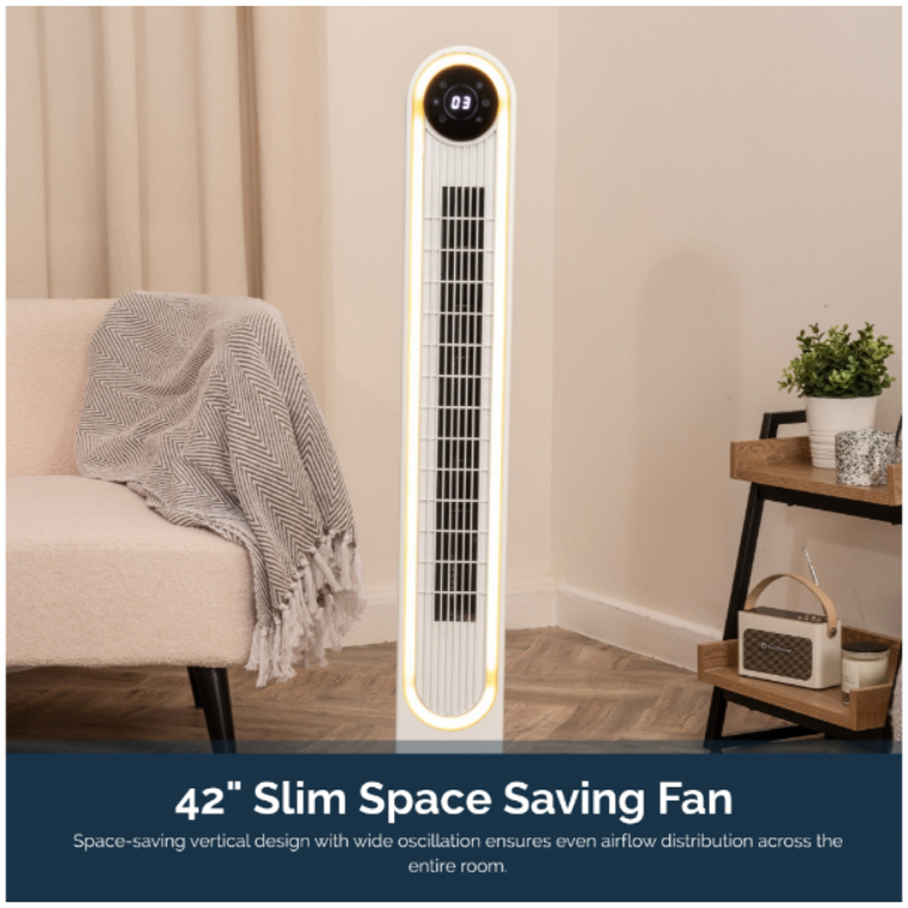 Rediffusion Halo White Quiet Cooling Digital Tower Fan with Warm White Halo Light 42 inch Image 8