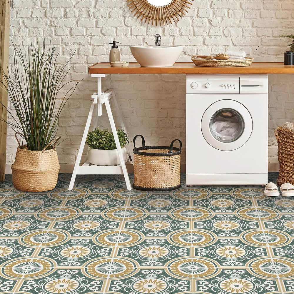 Floorpops Green and Yellow Ezra Peel and Stick Floor Tile 30.48 x 30.48cm 10 Pack Image 5