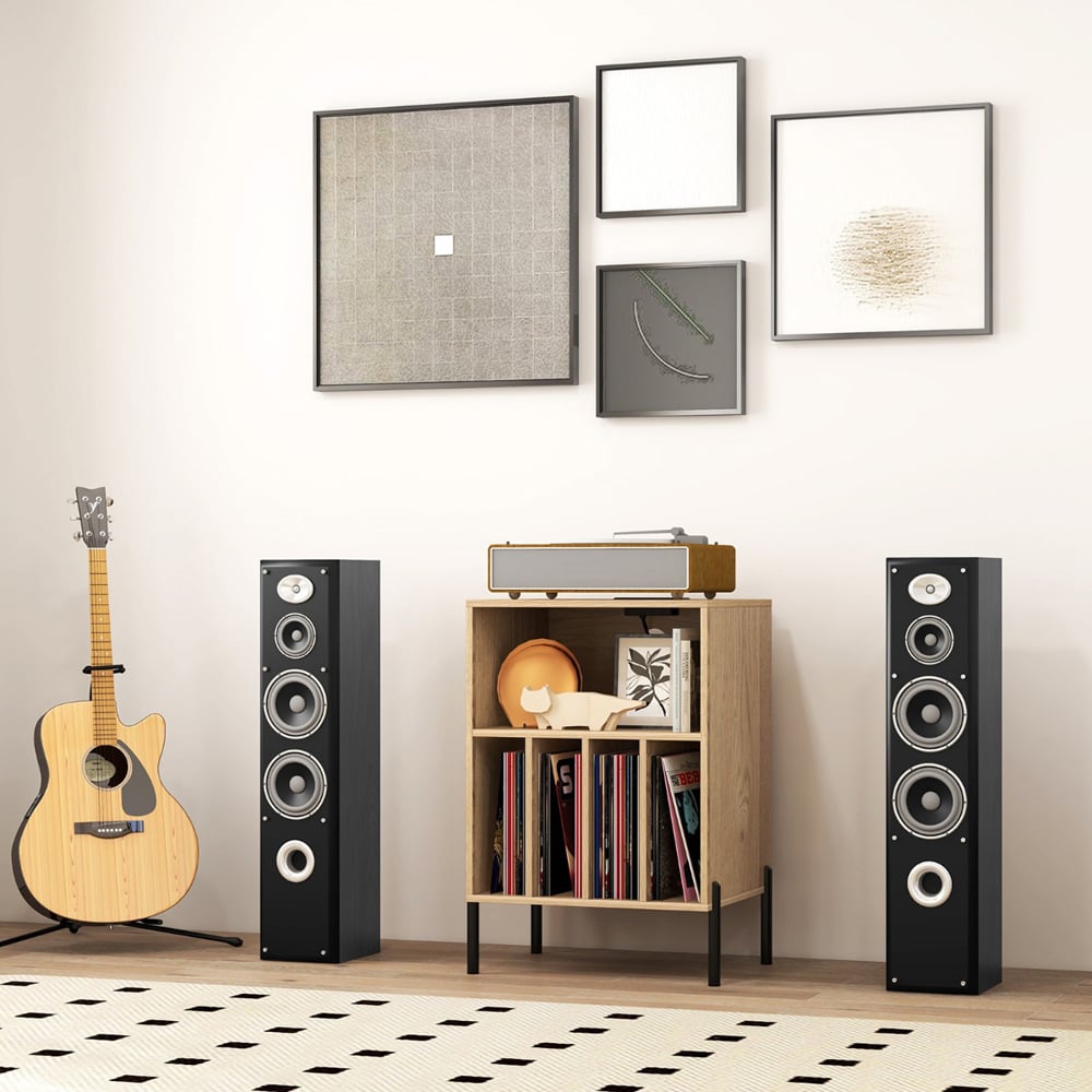 Costway 5 Compartment Natural Record Player Stand with Charging Station Image 4