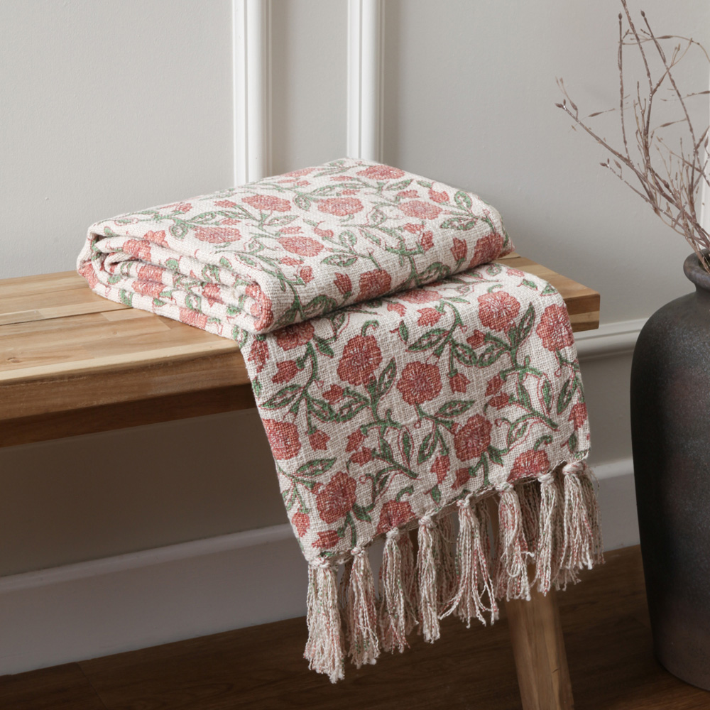 Paoletti Delphine Coral Printed Cotton Throw Image 6
