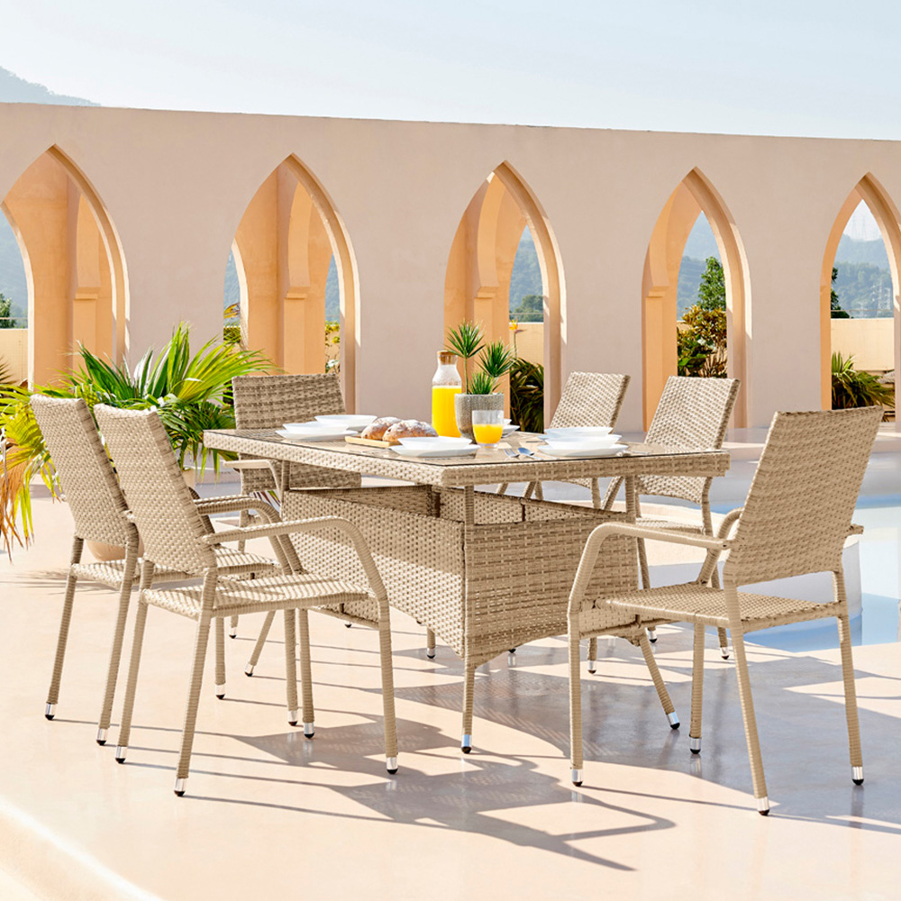 Furniturebox Dominica 6 Seater Garden Dining Set Beige Image 4