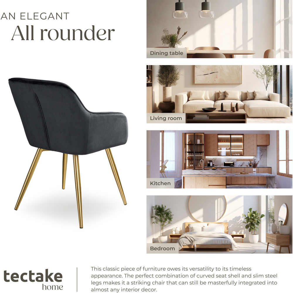 tectake Marilyn Black and Gold Velvet Look Padded Accent Chair Image 7