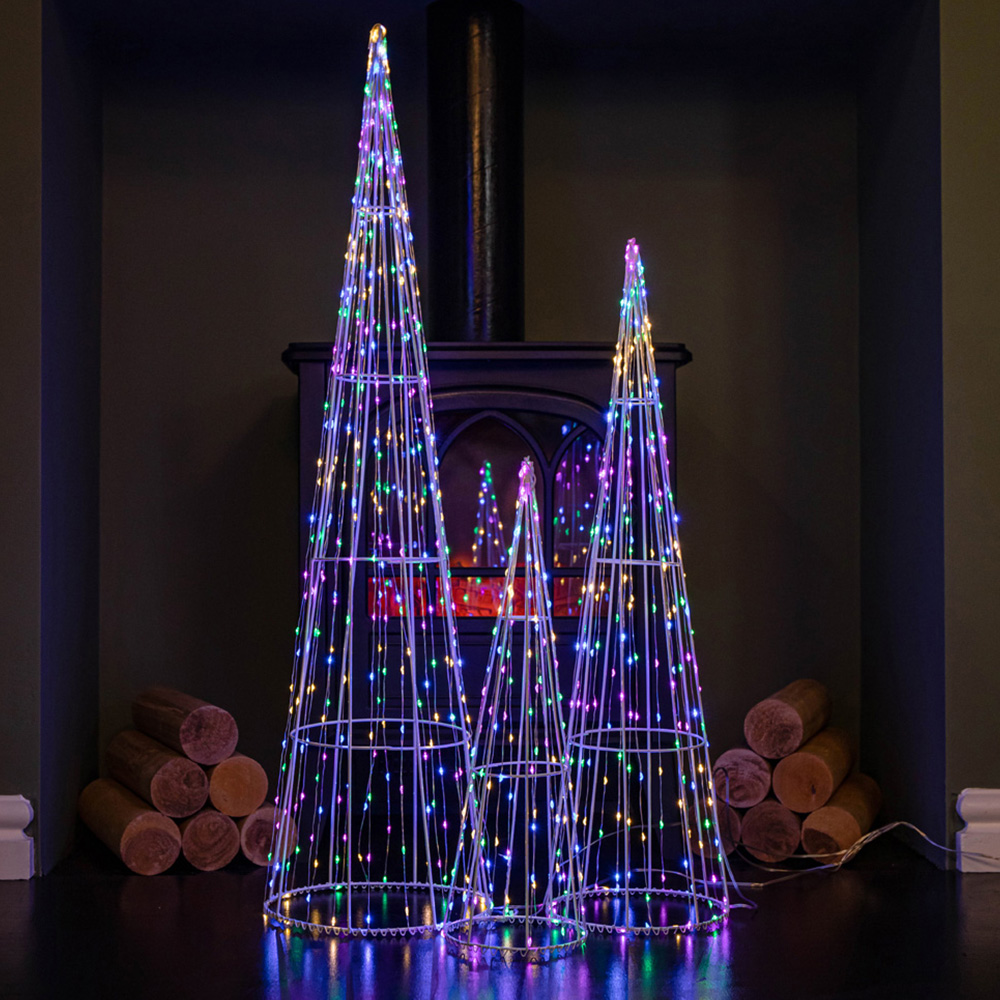 Samuel Alexander White Metal Multi Coloured LED Dewdrop Christmas Cone Tree 3 Pack Image 3