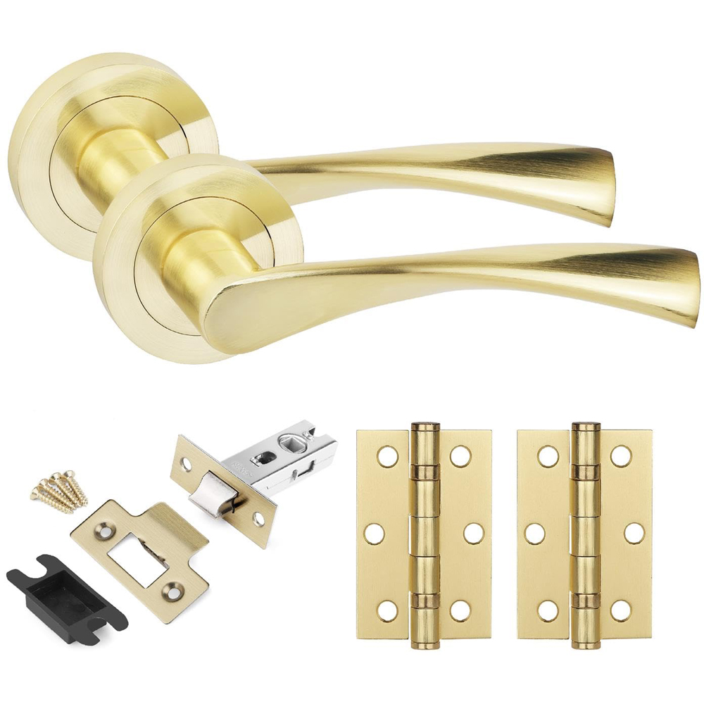 Golden Grace Satin Brass Astrid Door Handles Set 5 Pack Image 2