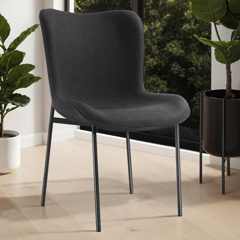 tectake Tessa Set of 6 Black Woven Fabric Padded Dining Chair Image 1