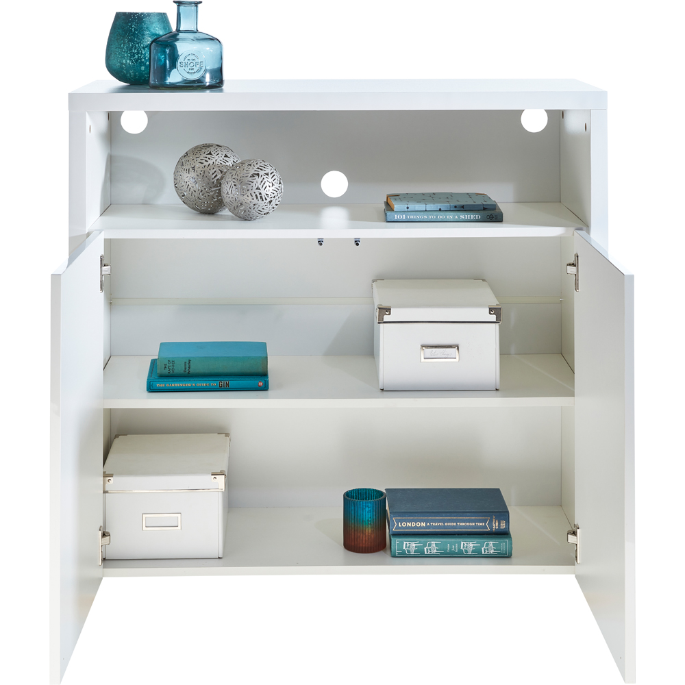 MMT Furniture Designs 2 Door Single Shelf Matt Gloss White Modern Buffet Cabinet with LED Image 5