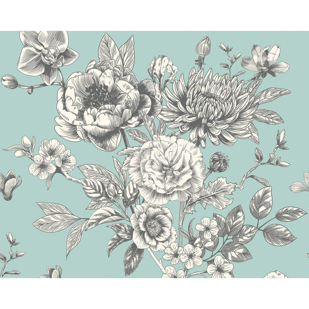 Origin Murals Large Rose Toile Seafoam Wall Mural Medium Image 2