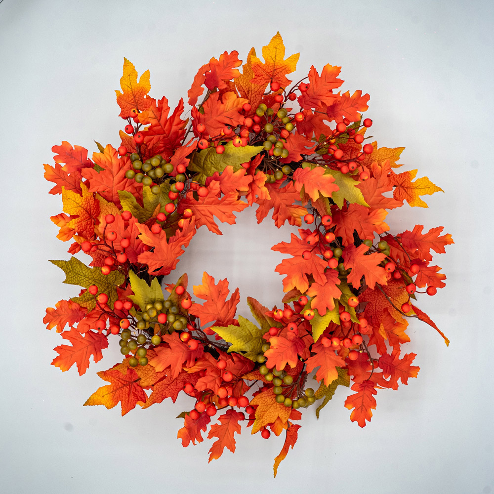 Norfolk Autumn Blaze 75 Warm White LED Christmas Wreath with Berries 66cm Image 2