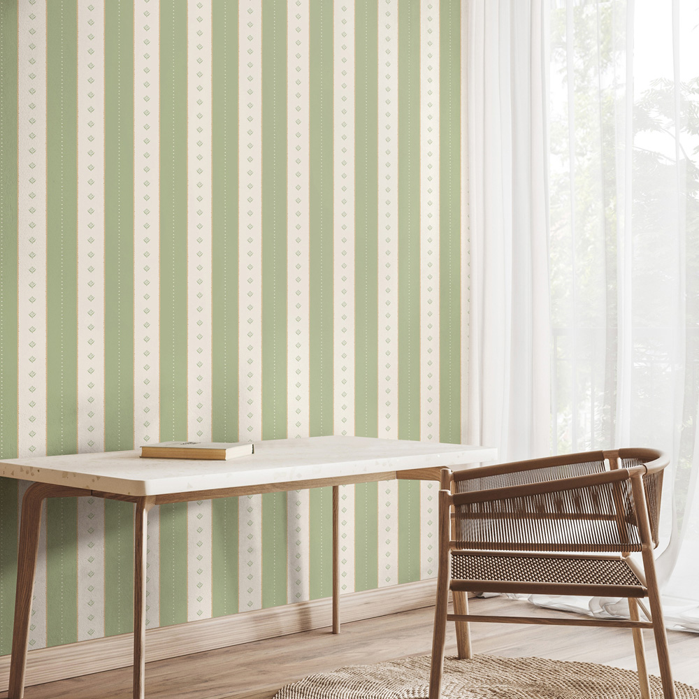 Hoopla Walls Purity Decorative Stripe Green Wallpaper Image 2