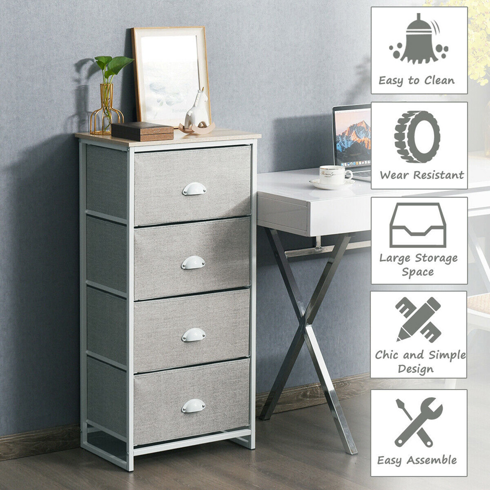 Costway 4 Drawer 3/4 Fabric Bedside Storage Cabinet with Foldable Drawers Image 6