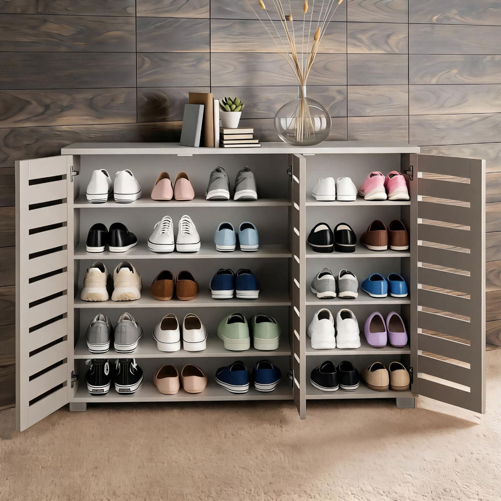 Home Source Oslo 3 Door Grey Shoe Cabinet Image 3