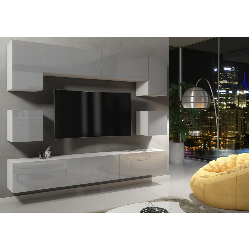 Creative Furniture Panorama White and Grey Gloss 9 Door Wall-Mounted TV Unit Image 4