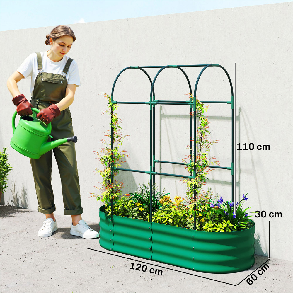 Outsunny Green Galvanised Raised Garden Bed with Trellis 140 x 60 x 120cm Image 9
