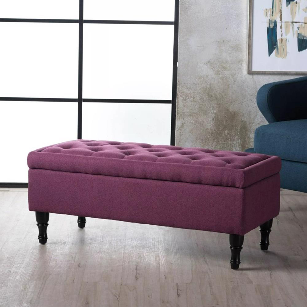 FWStyle Dark Fuchsia Upholstered Lift Up Ottoman Storage Bench Image 6