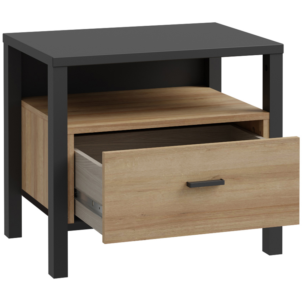 Florence High Rock Single Drawer Matt Black and Riviera Oak Bedside Table Image 5