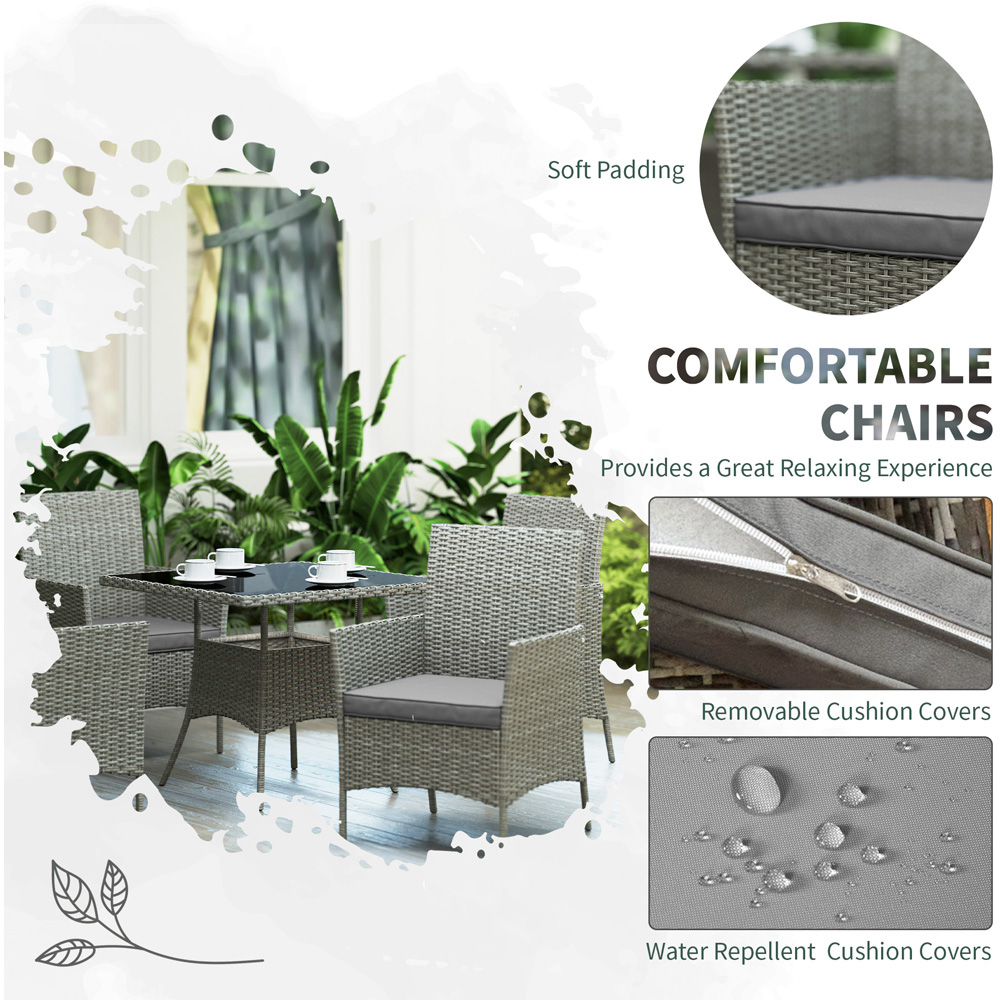 Outsunny 4 Seater Rattan Dining Set Light Grey Image 5