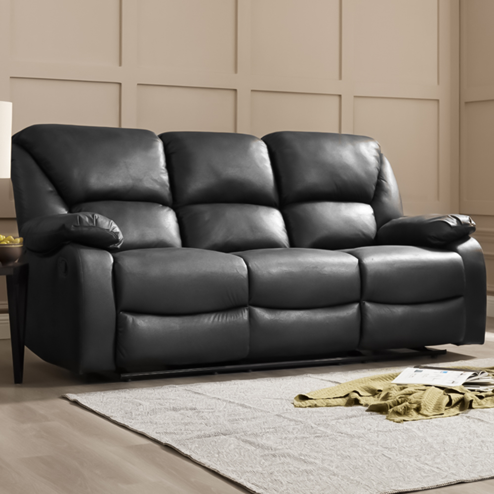 Home Detail Enoch 3 Seater Black Faux Leather Manual Recliner Sofa Image 1