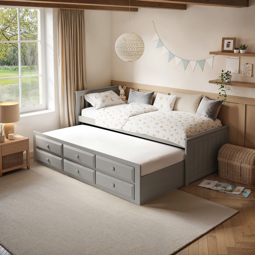 Flair Montana Captain's Single Grey 3 Drawer Wooden Guest Bed with Trundle Image 6