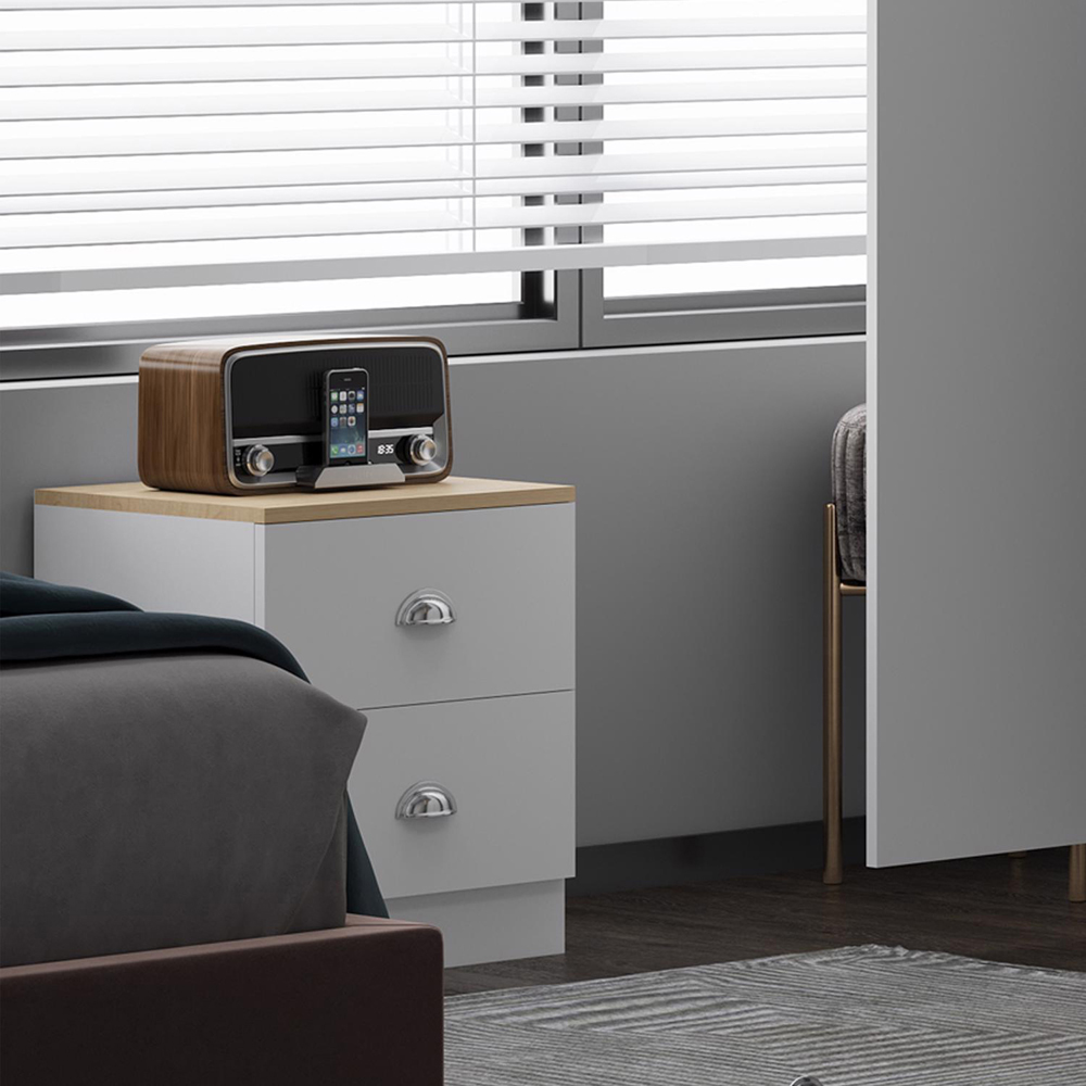 FWStyle Esher 2 Drawer White Oak Bedside Table Image 4