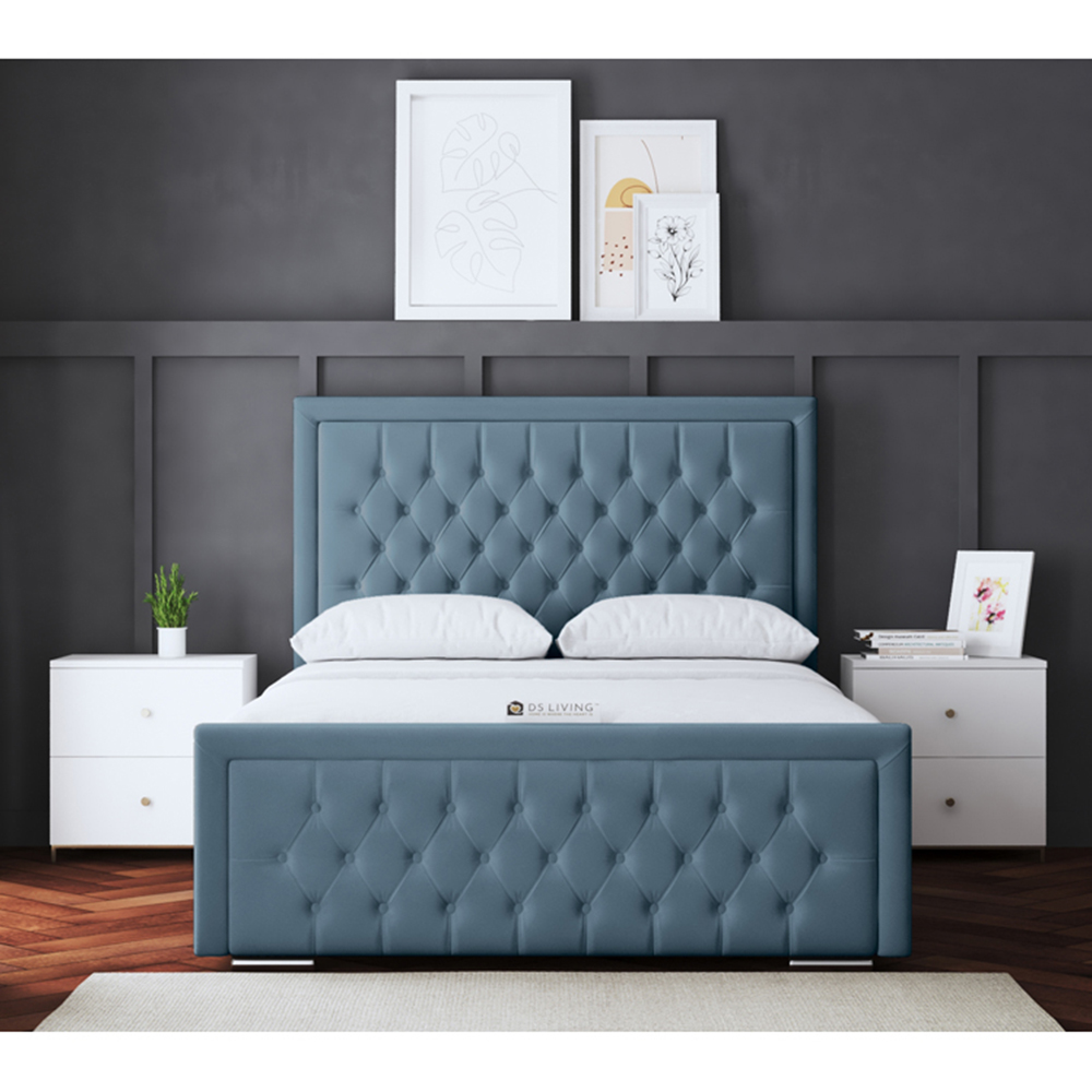 DS Living Allegra Super King Blue Upholstered Ottoman Bed with Headboard Image 4