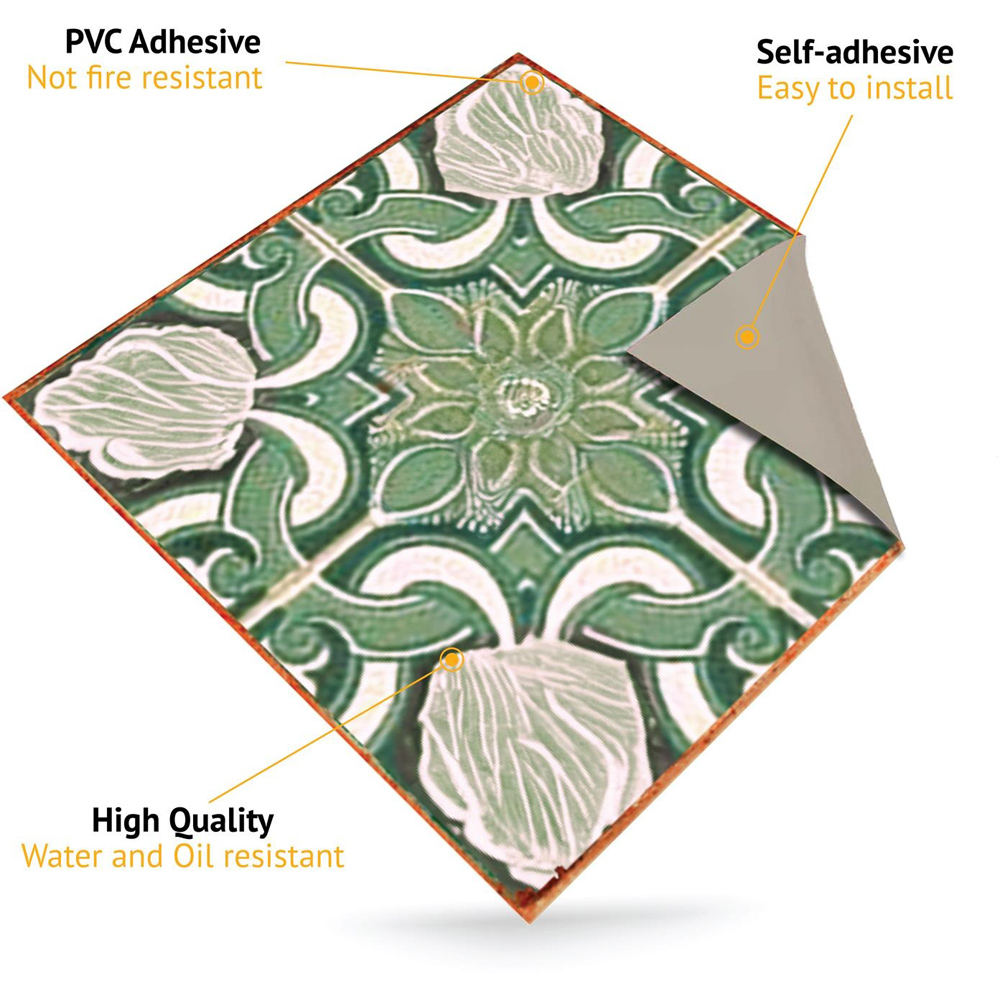 Walplus Light Green Vintage Antique Azulejo Wall Tile Sticker 15 x 15cm 24 Pack Image 5