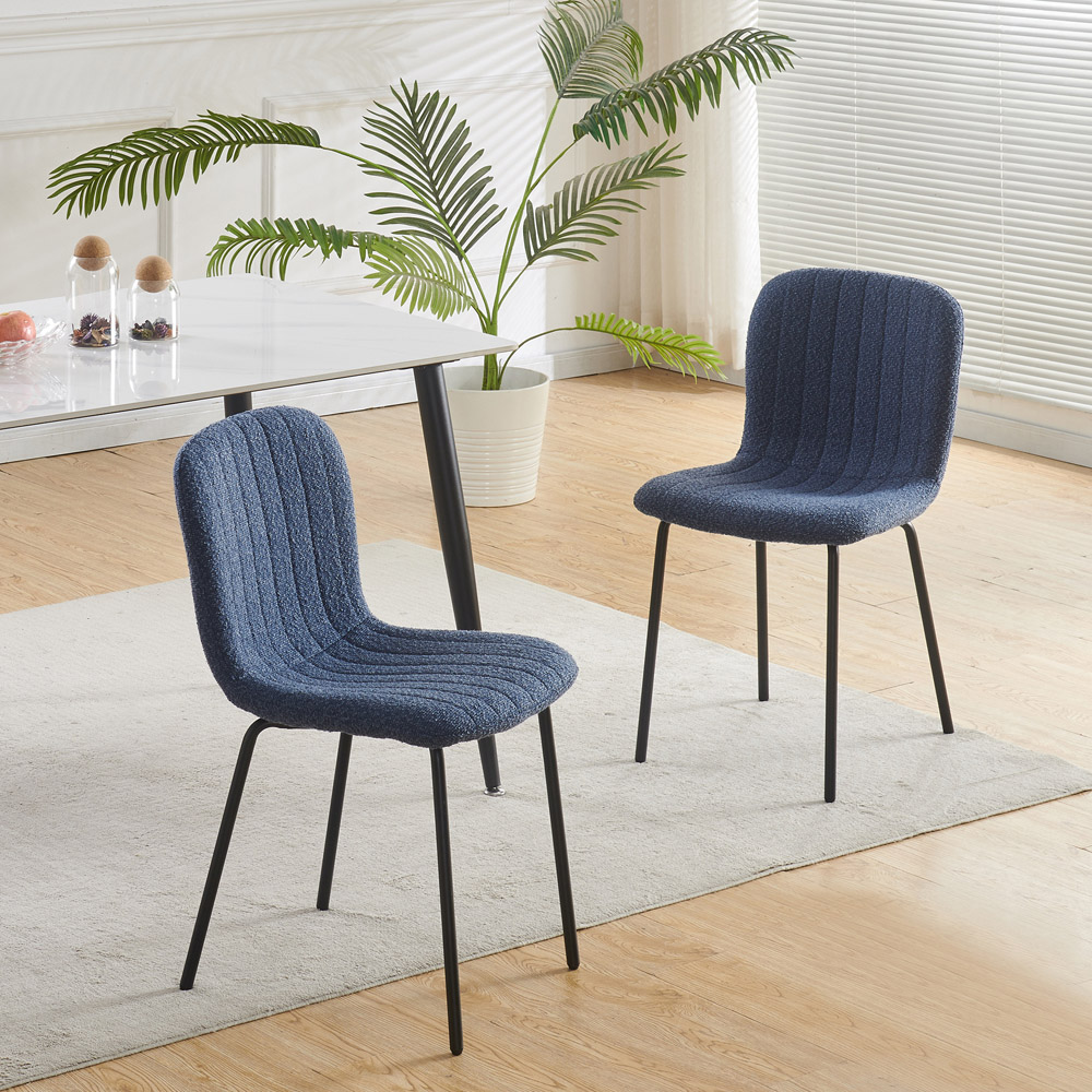 Bella Set of 2 Blue Teddy Faux Fur Stitched Design Dining Chairs Image 6