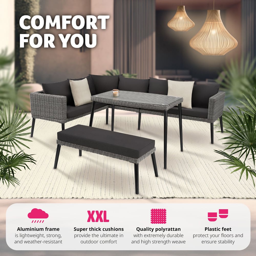 tectake Pula 7 Seater Grey Rattan Garden Corner Lounge Set Image 4