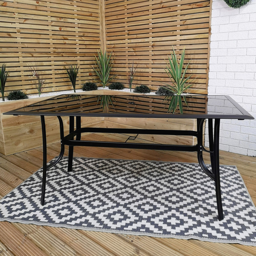 Samuel Alexander 4 Seater Glass Top Garden Dining Table with Beige Banana Parasol and Base 3m Image 3
