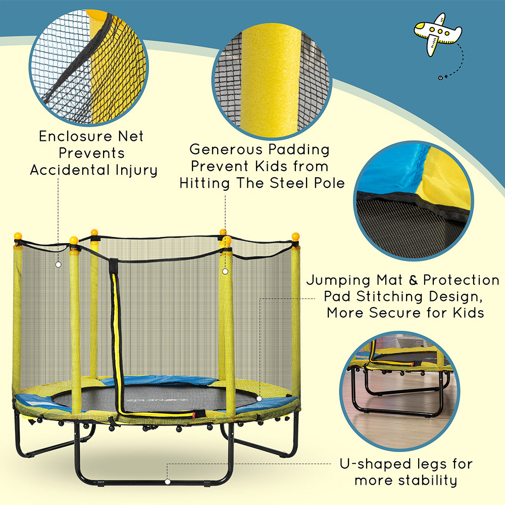 Tommy Toys Kids 55.2 inch Yellow Trampoline with Enclosure Net Image 4