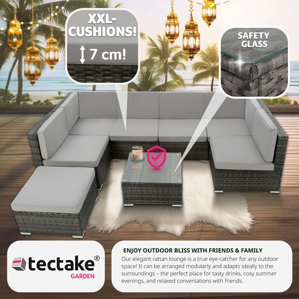 tectake Venice 7 Seater Grey Garden Sofa Set with Thick Cushions Image 7