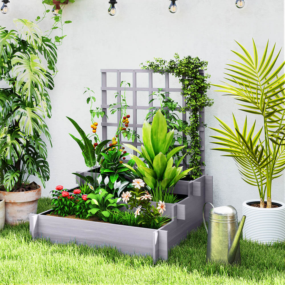 Outsunny 3 Tier Grey Wooden Garden Trellis Planter 110 x 95cm Image 2