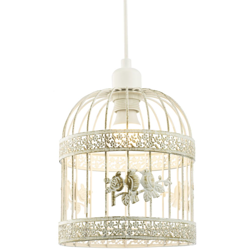 Happy Homewares Brushed Cream and Gold Birdcage 3D Flowers and Birds Shabby Chic Pendant Shade Image 3