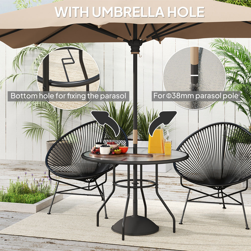 Outsunny 2 Seater Tempered Glass Round Garden Dining Table with Parasol Hole Image 6