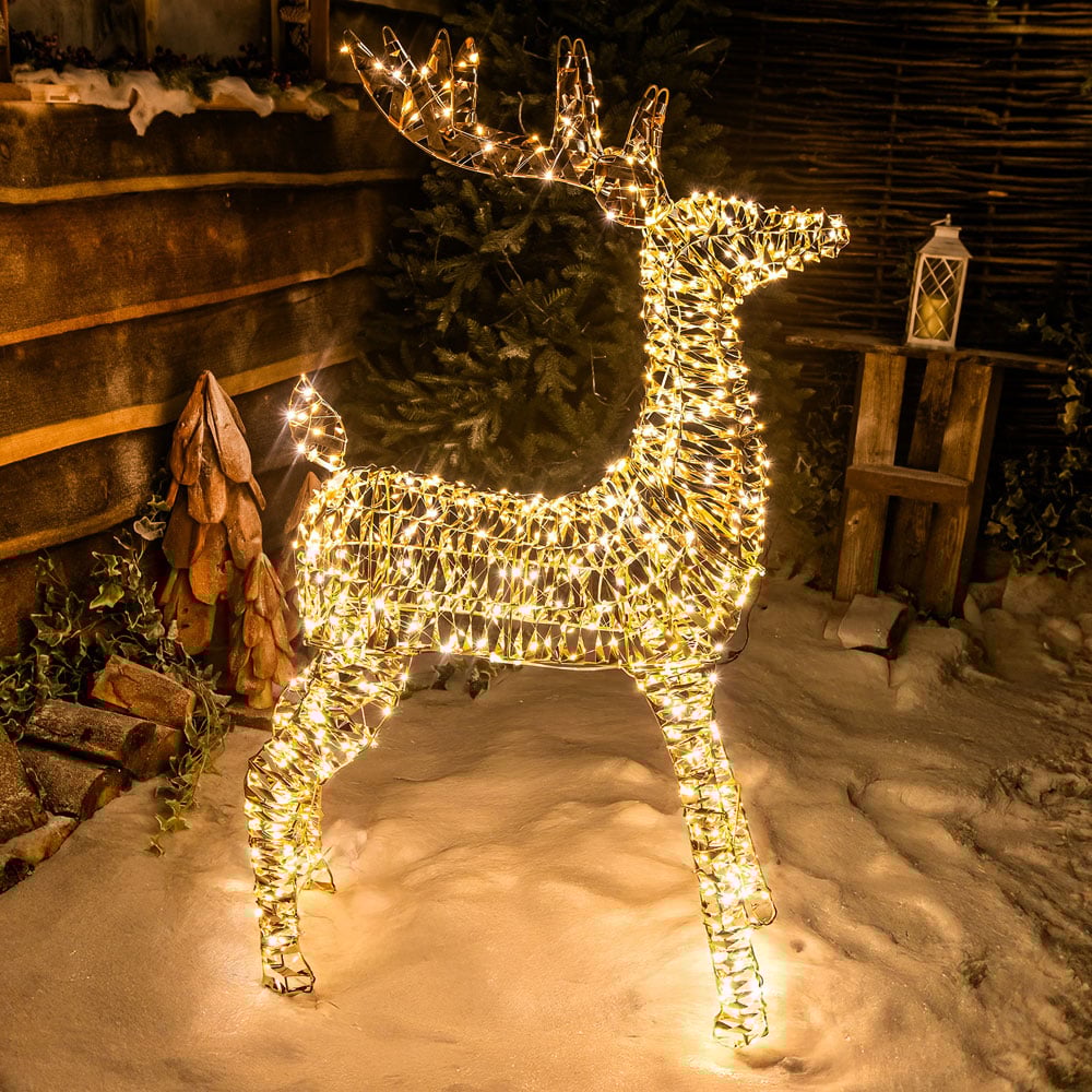 The Christmas Centre 720 Warm White LED Micro Lights Pre-Lit Gold Laser Lit Deer 100cm Image 4