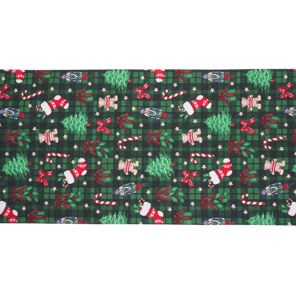 Tartan Christmas Print Table Runner Green Image 3