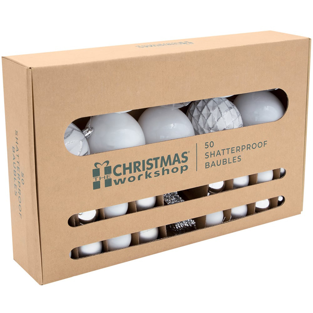The Christmas Workshop White Shatterproof Baubles 50 Pack Image 3