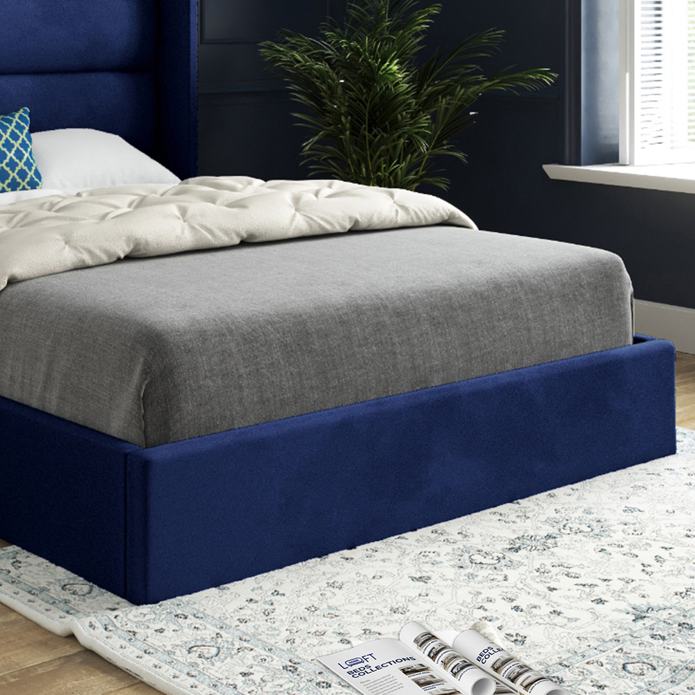Nuno Blue Small Single Velvet Upholstered Bed Frame with Straight Winged Headboard Image 4