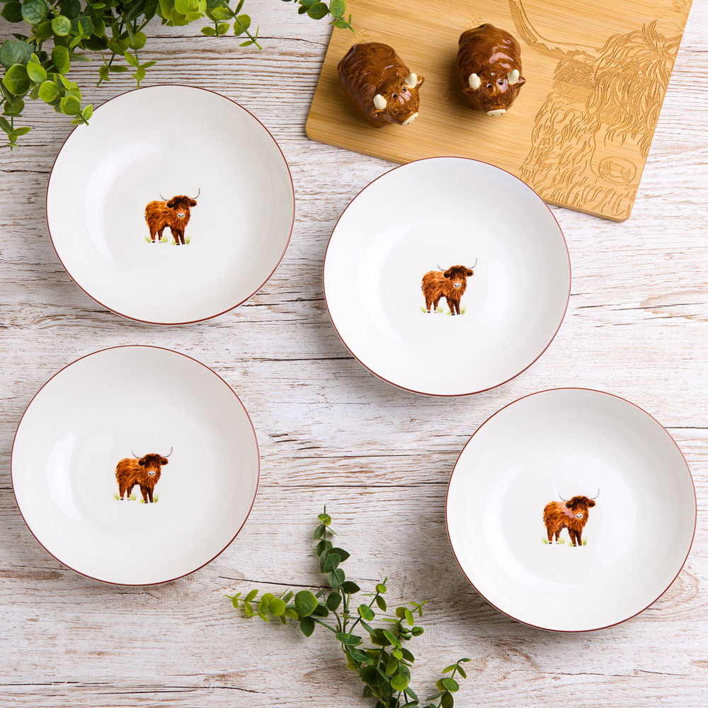 Pack of 4 Highland Cow Pasta Bowls White Image 2