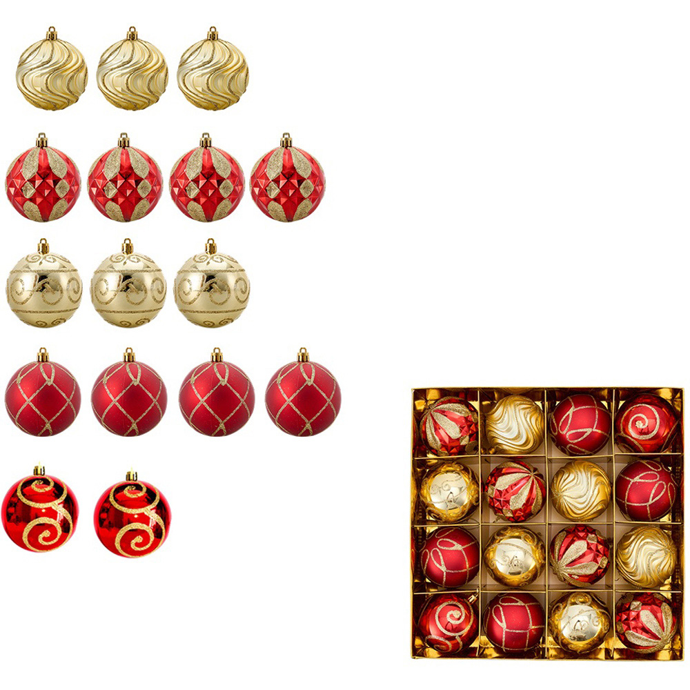 Living and Home 16 Piece Red and Gold Christmas Bauble Set with Storage Box Image 3