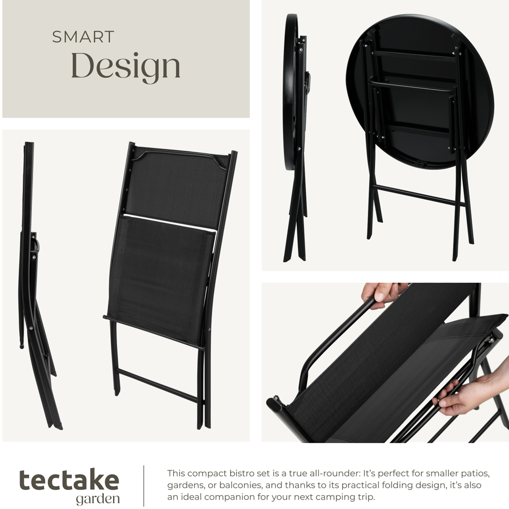 tectake 2 Seater Black Foldable Bistro Set Image 3