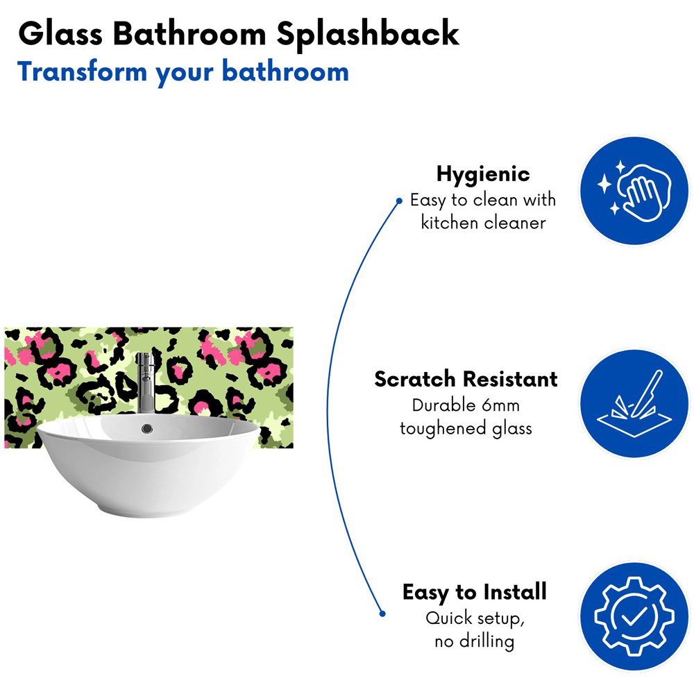 Warren Reed Designer Green and Pink Leopard Print Glass Bathroom Splashback 25 x 60cm Image 4