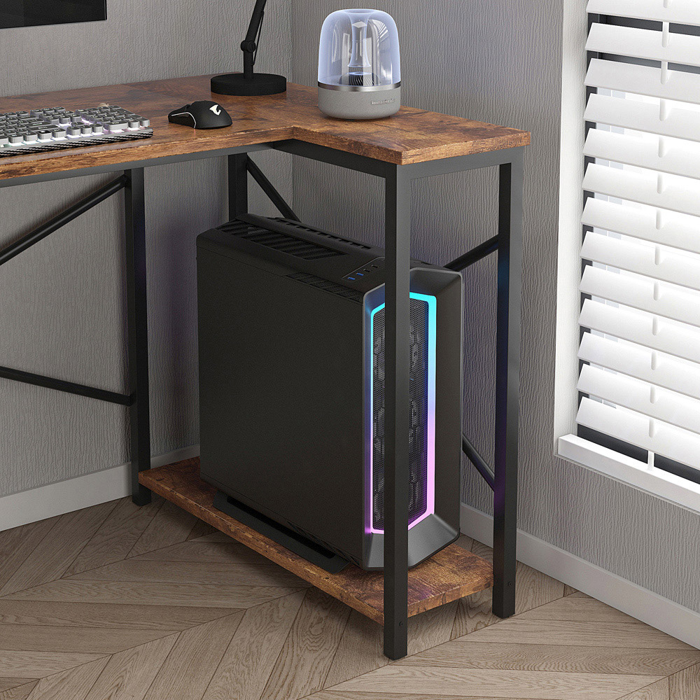 Lotus 2 Adjustable Shelve L Shaped Corner Computer Desk Distressed Grey Image 7