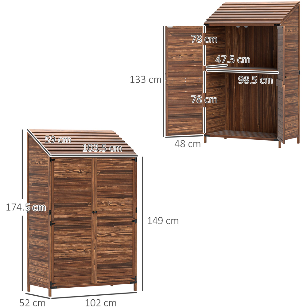Outsunny 3.3 x 1.7ft Mixed Brown Wooden Garden Storage Shed with Double Doors and Shelves Image 9