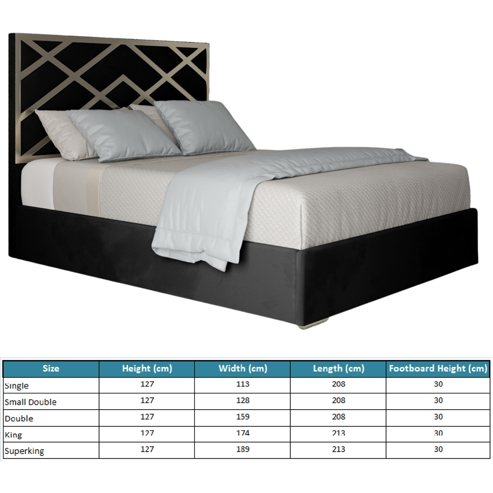 Mayfair Black Single Velvet Upholstered Metal Bed Frame with Panelled Headboard Image 7