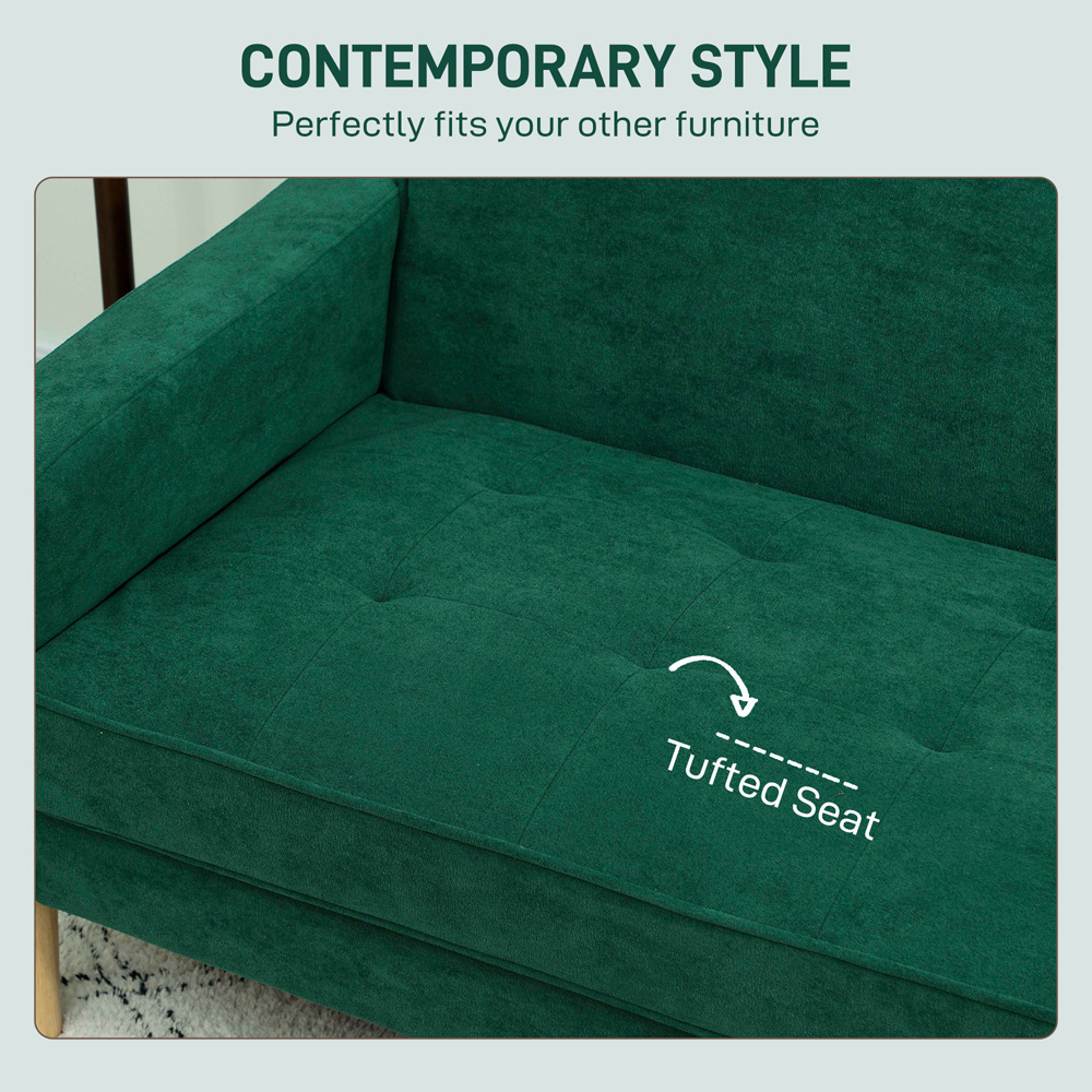 HOMCOM 2 Seater Green Velvet Feel Upholstered Sofa Image 7