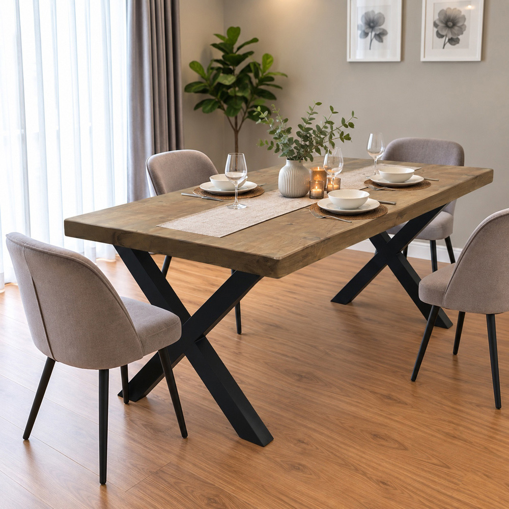 Homebase Jacobean 6 Seater Chunky and Sturdy Dining Table 90 x 140cm Image 3