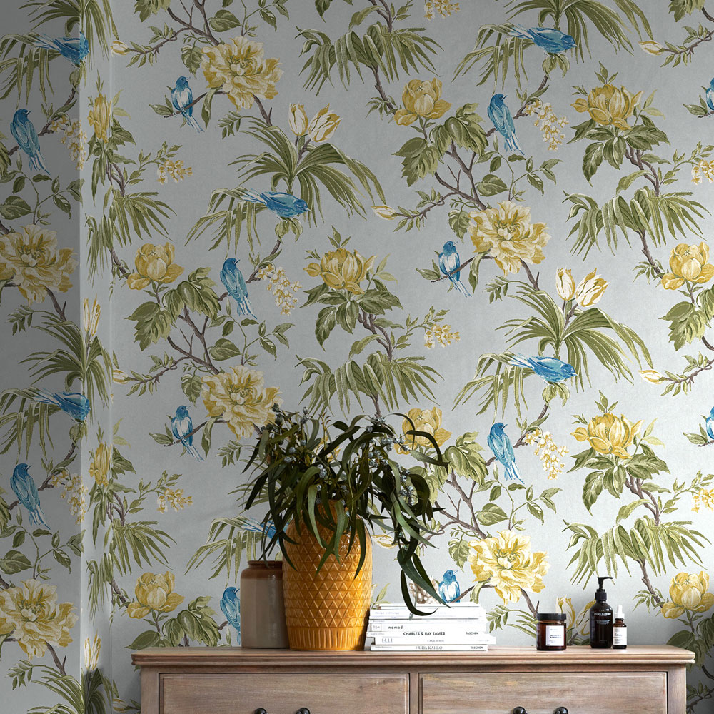 Next Birds & Blooms Grey Wallpaper Image 3
