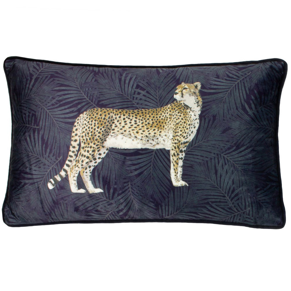 Paoletti Cheetah Forest Navy Velvet Cushion Image 1